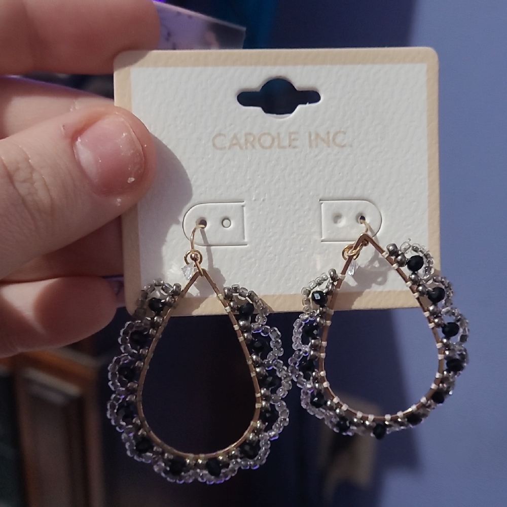 Black and Silver Teardrop Earrings